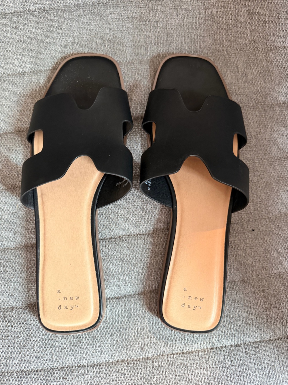 a new day Black Slide Sandals with Tan Insole